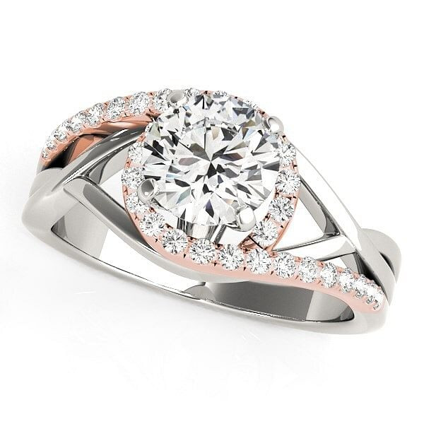 Size: 6.5 - 14k White And Rose Gold Bypass Diamond Engagement Ring (1 1/4 cttw) P150-77286-6.5