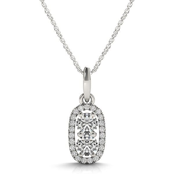 Size: 18'' - Outer Oval Shaped Two Stone Diamond Pendant in 14k White Gold (5/8 cttw) P150-33814-18