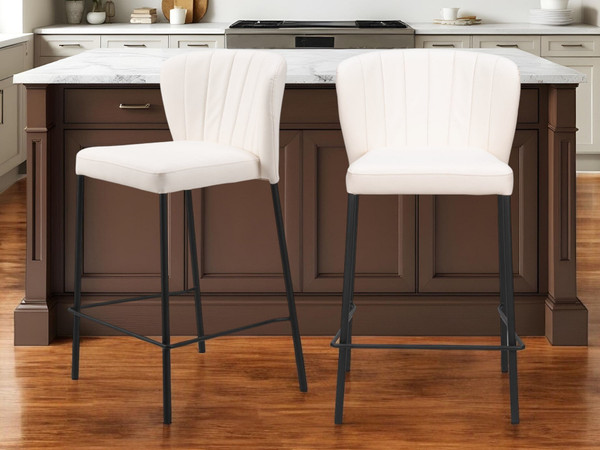 Set of Two 26" Cream And Black Faux Leather And Steel Counter Height Bar Chairs N270-555760