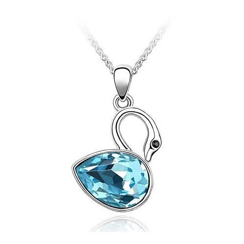 Korean Fashion Aquamarine Crystal Swan Pendant Necklace A392-cnel0245