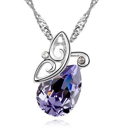 Flying Butterfly Inspired Austrian Crystal Necklace - Violet A392-cnel0669
