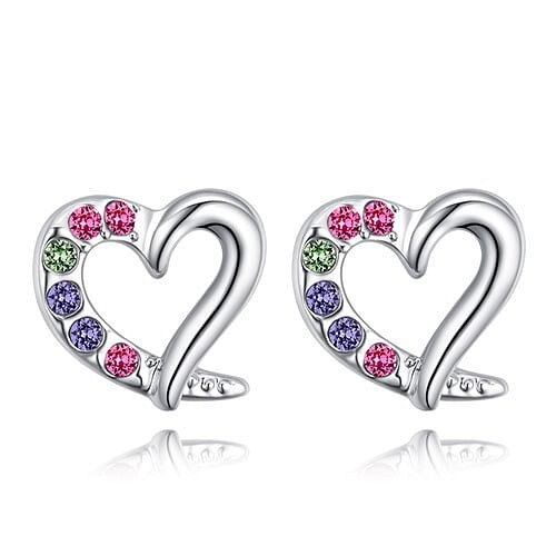 Austrian Crystal Embellished Cute Hearts Design Platinum Plated Stud Earrings - Multicolor A392-crea0354