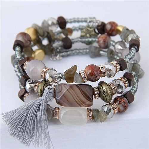 Stones and Beads Mix Design Bohemian Fashion Bracelet - Gray A392-fabr2047