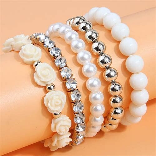 Flower Fashion Acrylic Beads Multi-layer Women Wholesale Bracelet - White A392-fabr3057