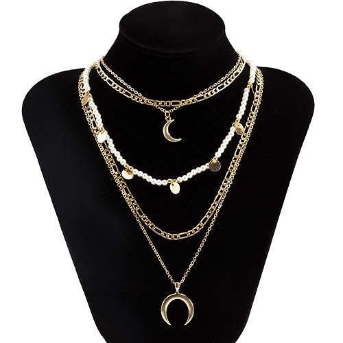 Wholesale Jewelry Rounds and Crescent Pendants Combo Chains Bohemian Fashion Boutique Necklace A392-fane6807