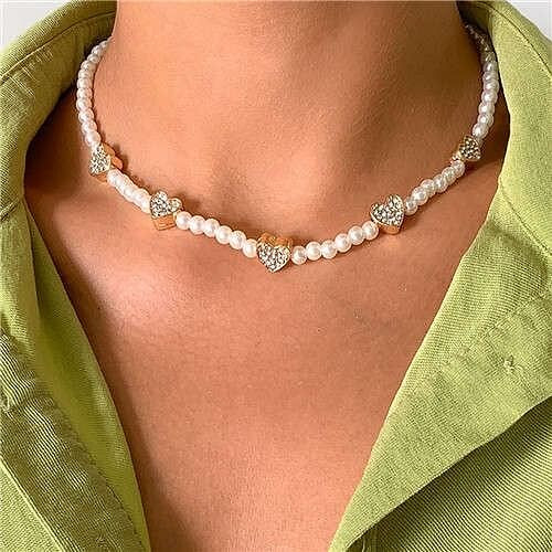 Heart Shape and Artificial Pearl Combo Design Vintage Women Wholesale Fashion Necklace A392-fane7034