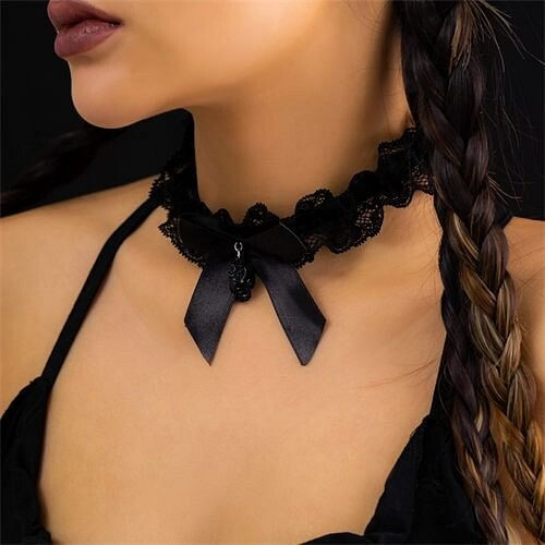 Sweet and Cool Style Black Bowknot Lace Fashion Wholesale Necklace A392-fane7455