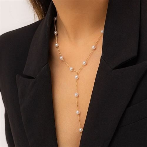 Business Style Y Shape Design Pearl Chain Office Lady Wholesale Fashion Necklace A392-fane7464