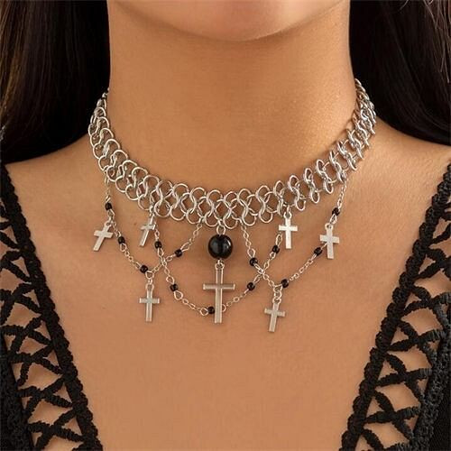 Hollow-out Alloy Chain Cross Tassel Punk Style Wholesale Fashion Necklace A392-fane7473