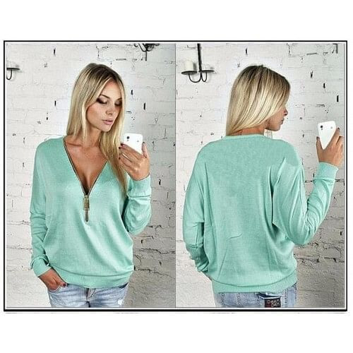 High Fashion V Neck Long Sleeves Women Hoodie - Blue A392-fast0003