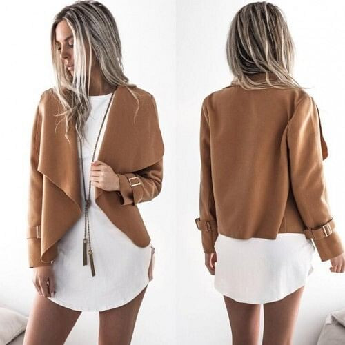 High Fashion Lapel Style Women Top - Camel A392-fast0036