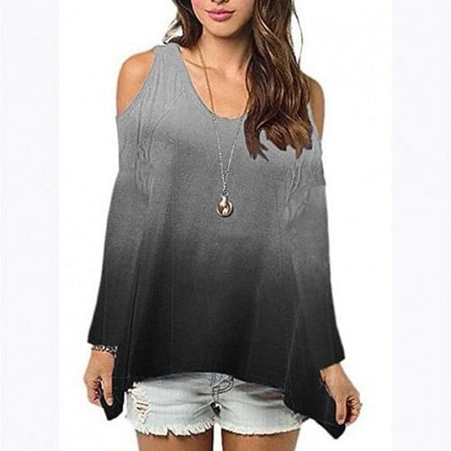 Bare Shoulder Loose Style Long Sleeve Women Top - Black A392-fast0044