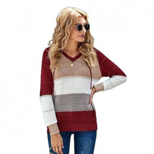 U.S. Fashion Wholesale Clothing Knitted Hooded Sweater Autumn/ Winter Women Top - Red A392-fast0215