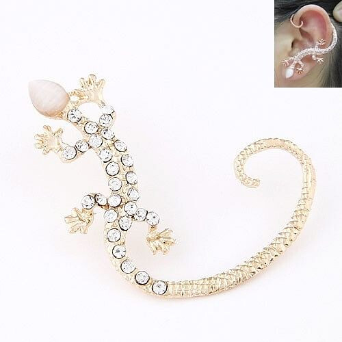 Rhinestone Inlaid Golden Gecko Unilateral Fashion Earring A392-fear1658