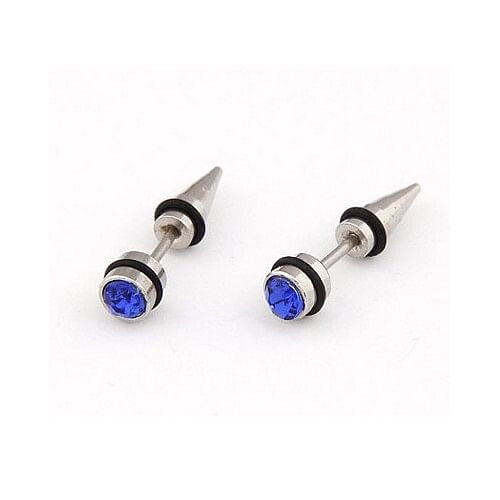 Rhinestone Inlaid Titanium Steel Man Fashion Ear Studs - Blue A392-fear1723