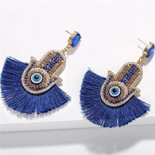 Magic Hand with Tassel Fashion Women Costume Earrings - Blue A392-fear3713