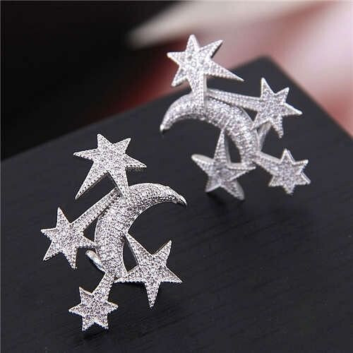 Cubic Zirconia Moon and Stars Combo Design Korean Fashion Women Earrings A392-fear3853
