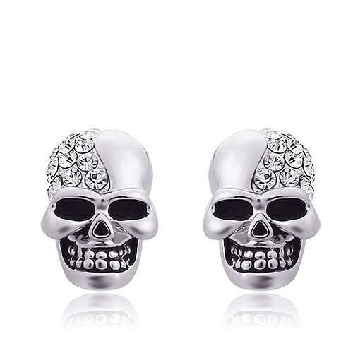 Rhinestone Embellished Skull Punk Fashion Alloy Women Earrings A392-fear4413