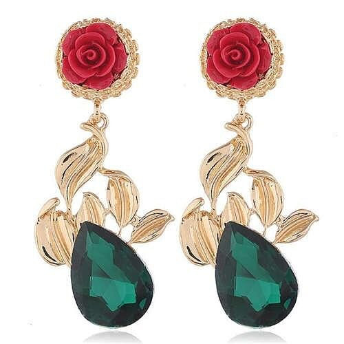 Vintage Rose Floral Design Gem Fashion Women Statement Earrings A392-fear4482