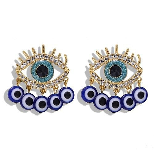 Rhinestone Embellished Blue Eye Design High Fashion Women Statement Earrings A392-fear4497