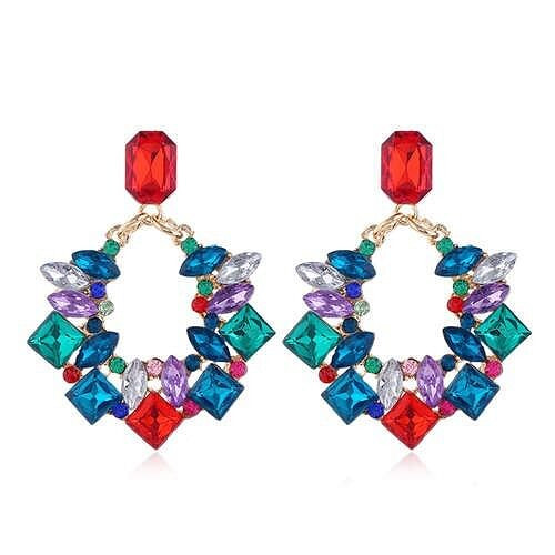 Resin Gems Inlaid Shining Hoop Fashion Alloy Women Statement Earrings - Multicolor A392-fear5012