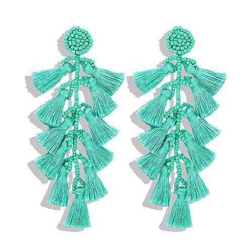 Bohemian Fashion Beads Round with Tassel Cluster Autumn Fashion Wholesale Women Earrings - Green A392-fear5777