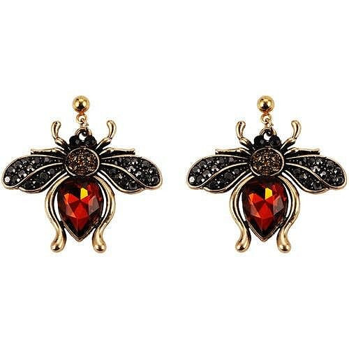 Vintage Rhinestone Bee Design Women Wholesale Fashion Earrings - Red A392-fear5793