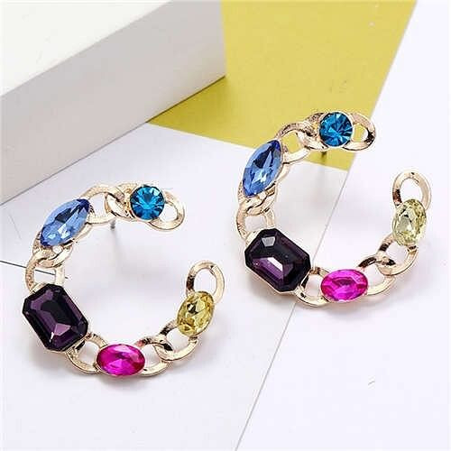 Multicolor Resin Gem Embellished Golden Hoop Shape Women Costume Earrings A392-fear5922