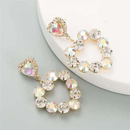 Rhinestone Embellished Sweet Heart Design Korean Fashion Women Earrings - Luminous White A392-fear6092