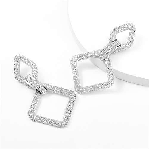 Rhinestone Embellished Rhombus Shape Korean High Fashion Women Wholesale Earrings - Silver A392-fear6441