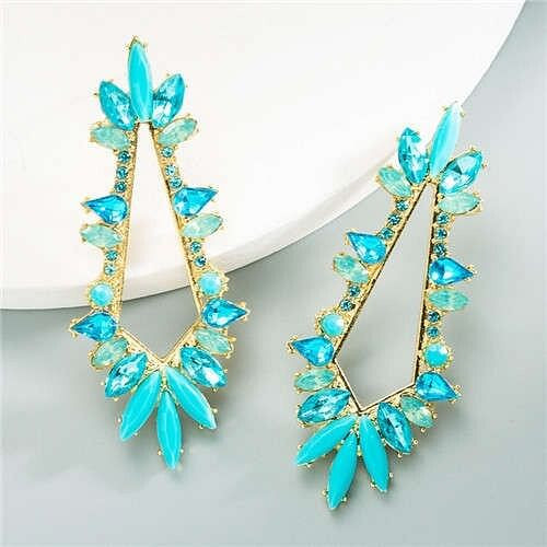 Rhinestone Irregular Shape Floral Pattern U.S. Fashion Women Alloy Earrings - Blue A392-fear6582