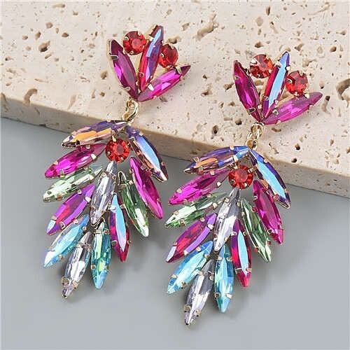 Leaf Shape Colorful Rhinestone Shining Romantic Fashion Wholesale Earrings - Rose A392-fear6634