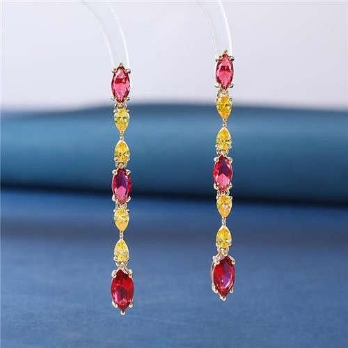 Bohemian Style Wholesale Fashion Jewelry Copper Long Cubic Zirconia Teardrop Earrings - Red A392-fear6849