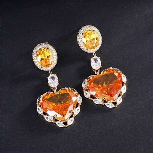 Wholesale Jewelry Luxurious Shining Cubic Zirconia Romantic Heart Pendant Copper Dangle Earrings -  A392-fear6853