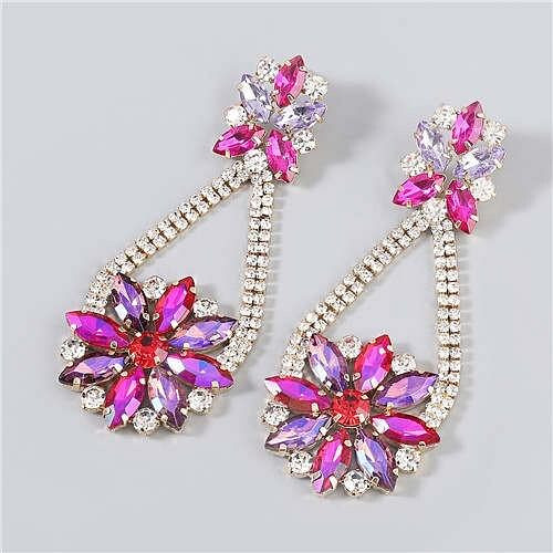 Korean Fashion Vintage Waterdrop Rhinestone Inlaid Floral Design Long Tassel Women Earrings - Rose A392-fear7136