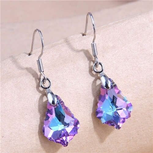 Geometric Waterdrop Design Crystal Fashion Women Wholesale Costume Earrings - Purple A392-fear7759