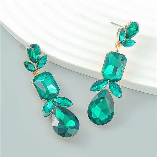Graceful Floral Design Rhinestone Water Drop Dangle Wholesale Fashion Earrings - Green A392-fear7792