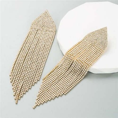 Glistening Rhinestone Embellished Long Tassel Creative Women Luxury Shoulder Duster Earrings - Gold A392-fear8068