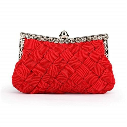 Weaving Threads Pattern with Rhinestone Floral Decorations Fashion Evening Handbag/ Shoulder Bag -  A392-fhbg0105