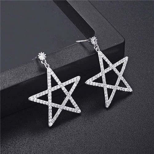 Cubic Zirconia Pentagram Design Platinum Plated Earrings A392-rgea0285