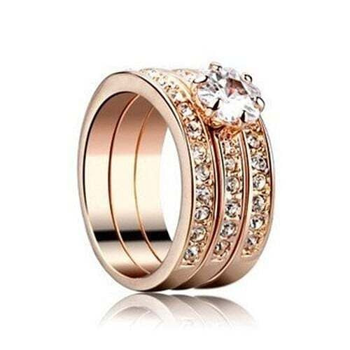 Transparent Austrian Crystal 18K Rose Gold Triple Combo Ring Set A392-rgri0115