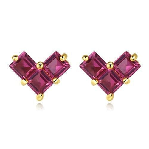 Mosaics Splicing Heart Shape Design High Quality Wholesale 925 Sterling Silver Earrings - Red A392-sear0253