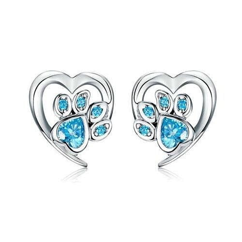 Wholesale Cubic Zirconia Jewelry Animal Footprint Style Heart 925 Sterling Silver Earings - Blue A392-sear0291