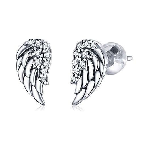 Cute Angel Wings Design Wholesale 925 Sterling Silver Jewelry Cubic Zirconia Ear Studs A392-sear0315