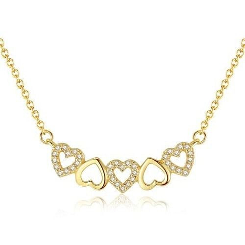 Cubic Zirconia Embellished Hearts Pendant Design 925 Sterling Silver Necklace A392-sine0032