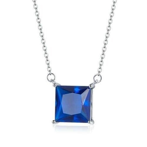 Square Shape Blue Cubic Zirconia Inlaid Minimalist Design Women 925 Sterling Silver Jewelry Necklace A392-sine0161