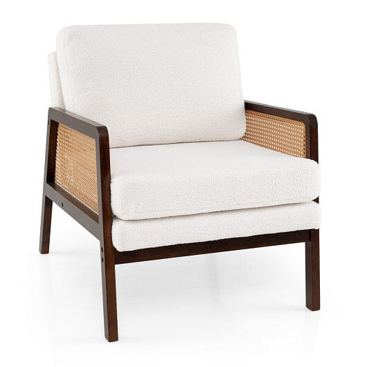 Mid Century Modern Accent Chair with Rattan Arms and Cushion-Natural B593-HV10640