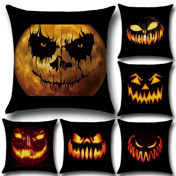 Halloween Horrible Pumpkin Light Pattern Pillowcase Cotton Linen Throw Pillow Cushion Cover C122-1202177