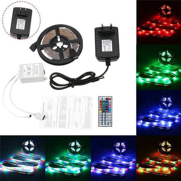 5M 24W Waterproof 3528SMD RGB LED Strip Lights + 44 Keys Remote Control US EU Power Adapter DC12V C122-1277798