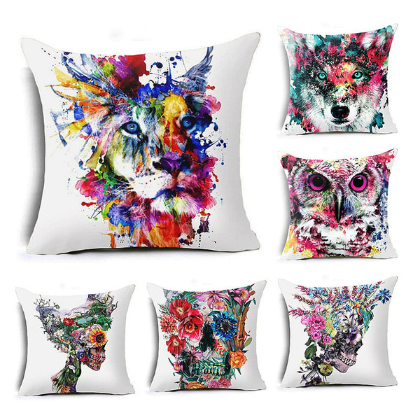 Honana 45x45cm Home Decoration Colorful Oil Painting Animals and Skull 6 Optional Patterns Cotton L C122-1292780
